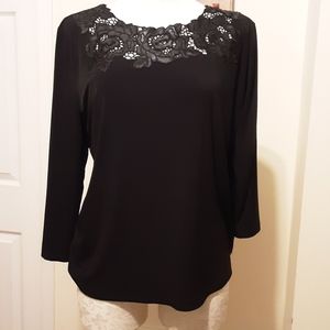 Karl Lagerfeld Long Sleeved Top w Lace Black, Sz L